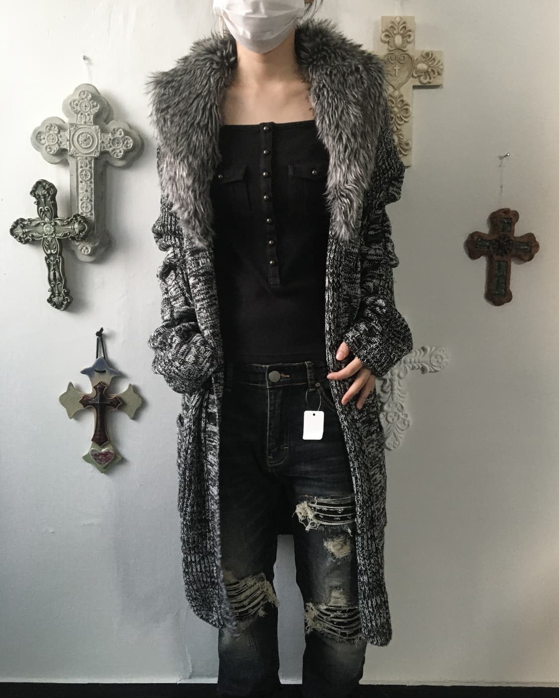 Fake fur collar knit cardigan 상품이미지9