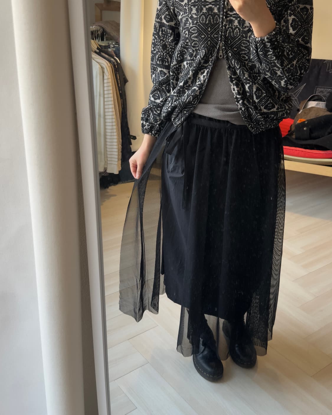 [LEILIAN] black lace tulle design skirt 상품이미지2