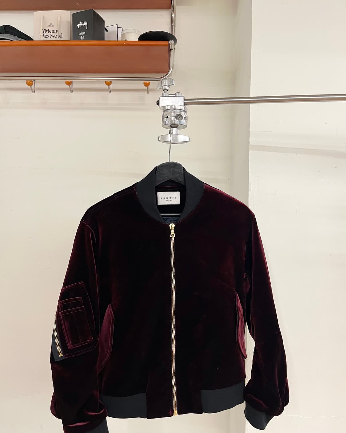 산드로 버건디 벨벳 봄버 자켓 상품이미지2