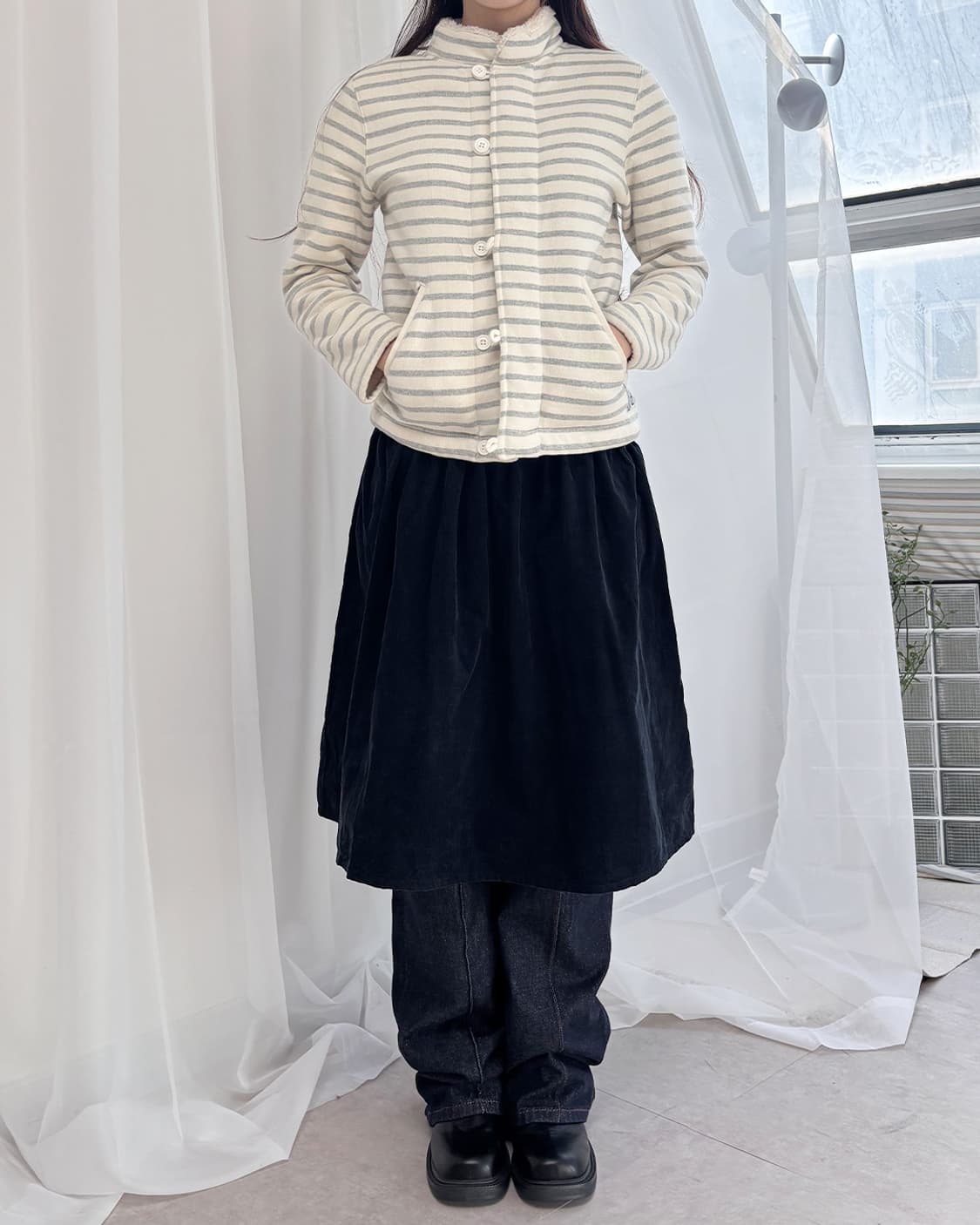 Marine Bear Coen grey stripe boa fur zip 상품이미지8