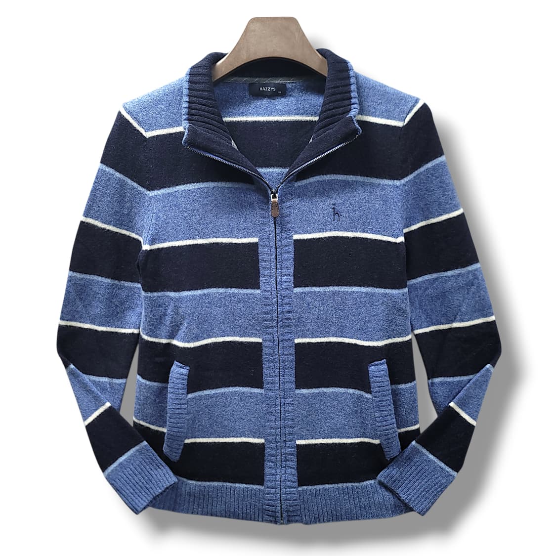 [95] 헤지스 블랙&블루 스트라이프 울 집업 가디건 상품이미지1