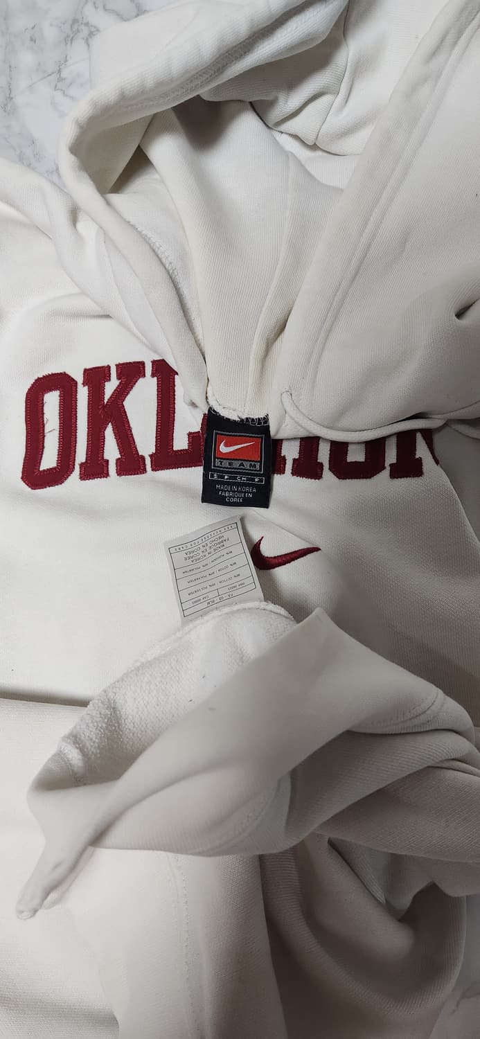 나이키 오클라호마 00s 화이트x버건디 오버핏 올드스쿨 후드티 상품이미지5