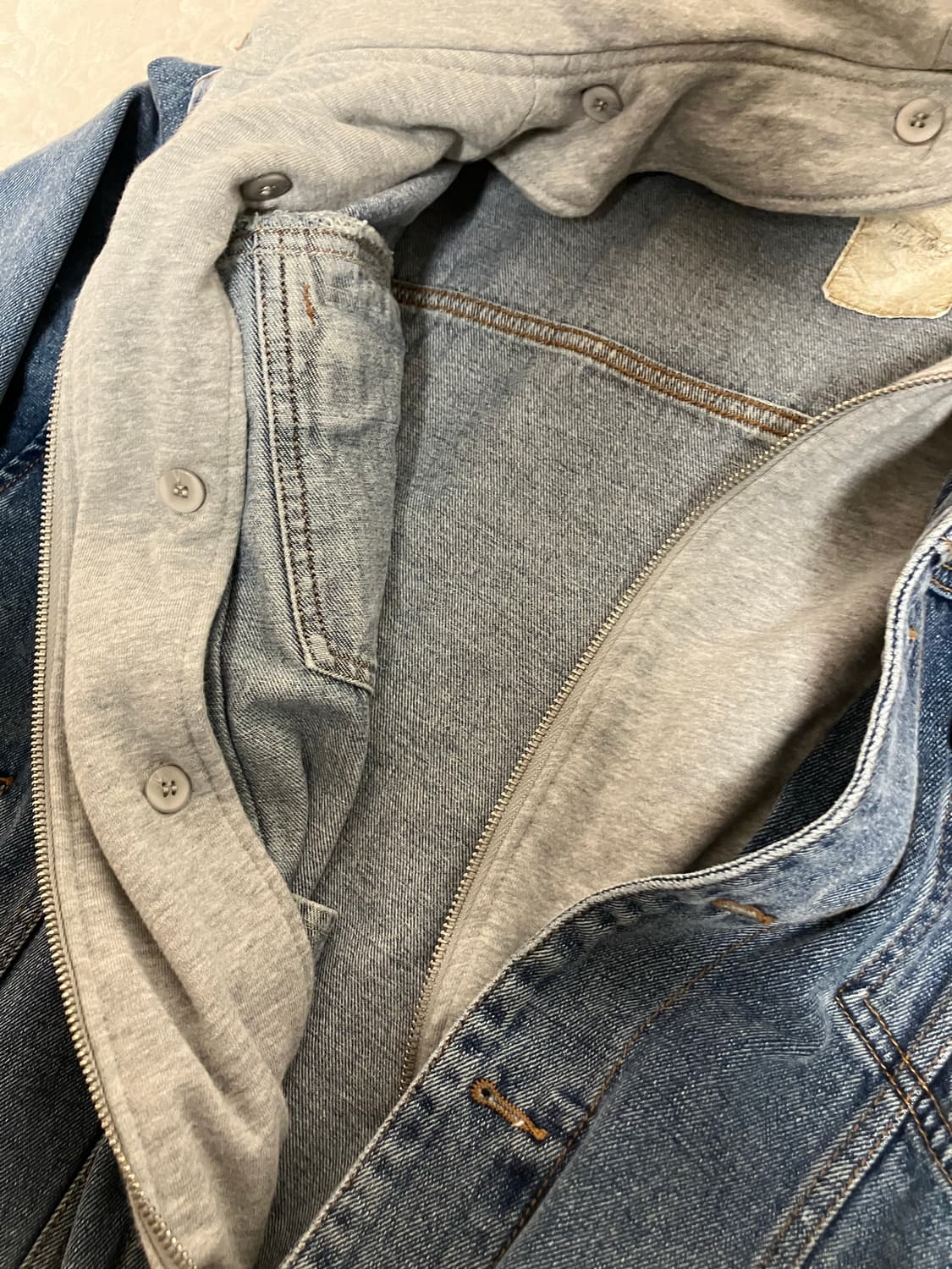 회색 후드 달린 청자켓 데님자켓 상품이미지2