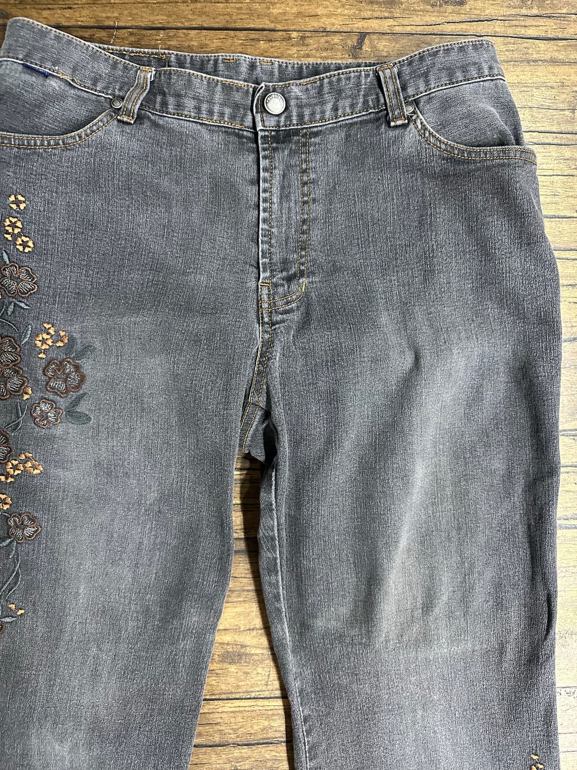 Rike Jeans빈티지Y2K 플라워 자수 흑청 부츠컷 데님 32 상품이미지3