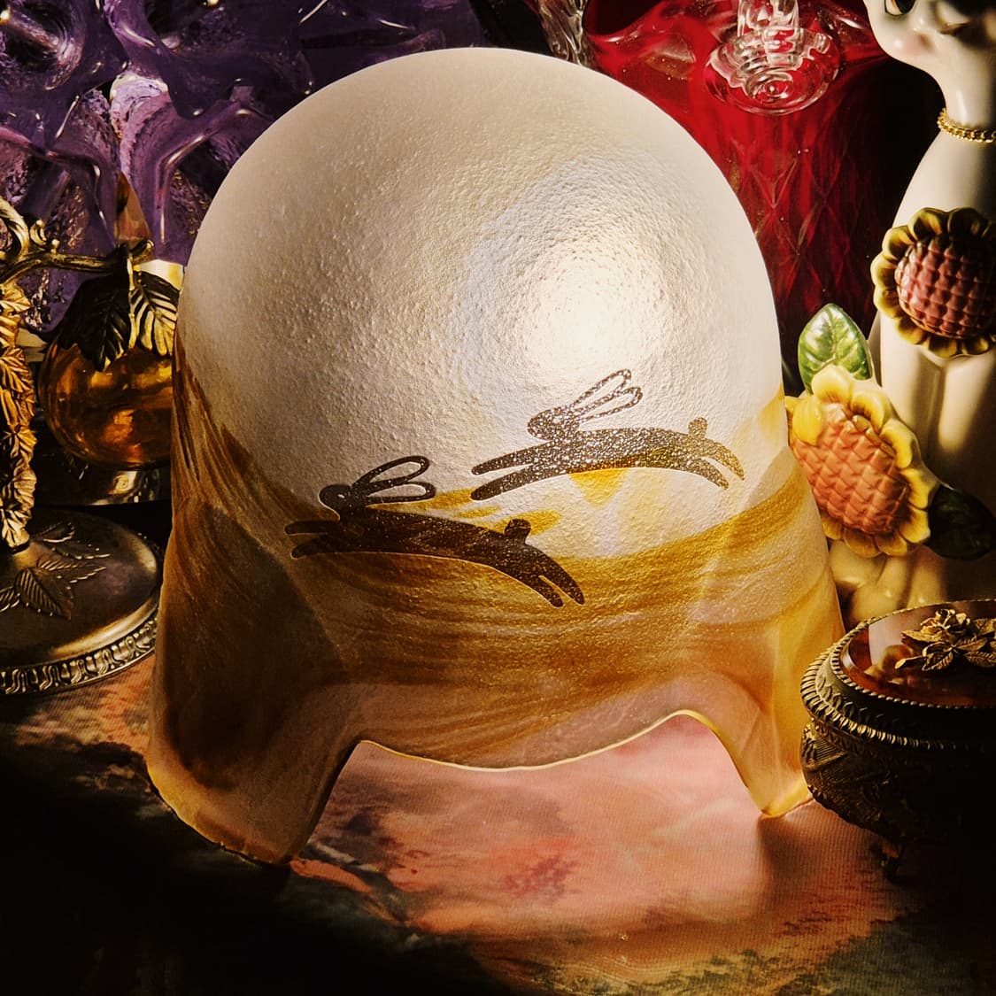 80s 츠키요노 스튜디오 불투명 달 토끼 카빙 램프 상품이미지8