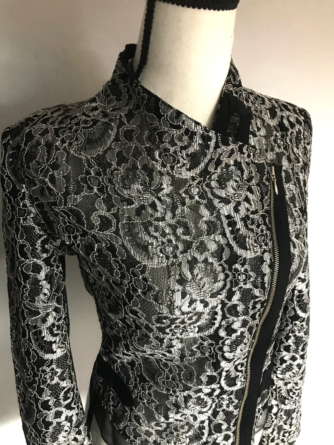 Silver Lace Asymmetrical Zip Jacket 상품이미지2