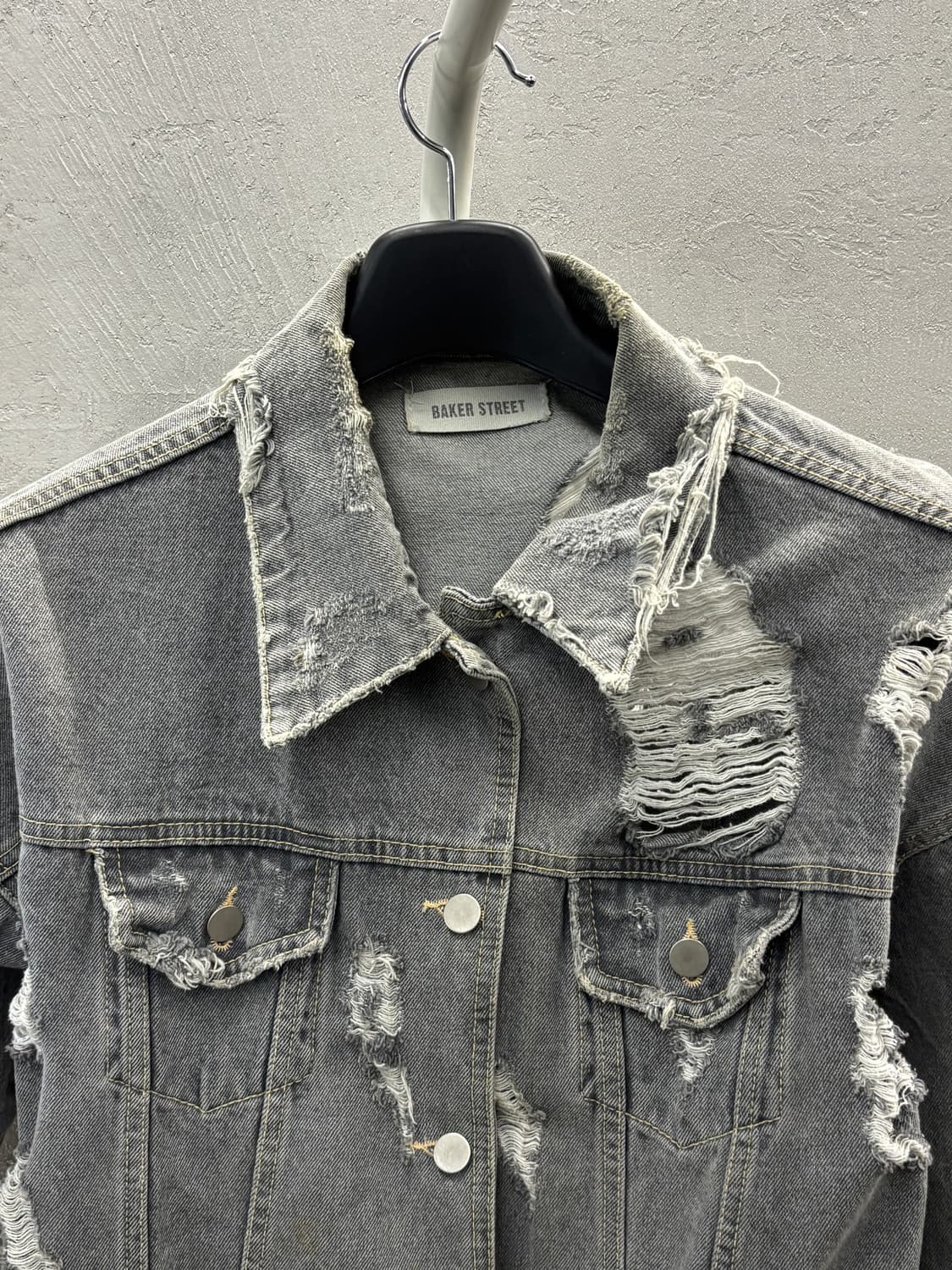 Baker street 빈티지 데미지 그레이 데님 자켓 F 상품이미지3