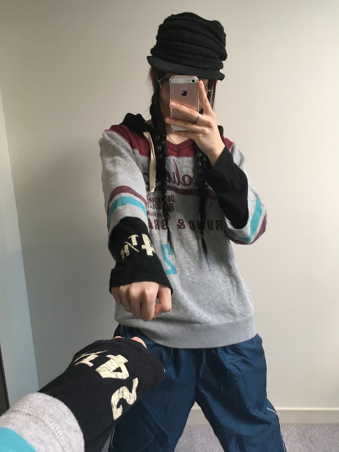 vintage layered hoodie top grey 상품이미지4