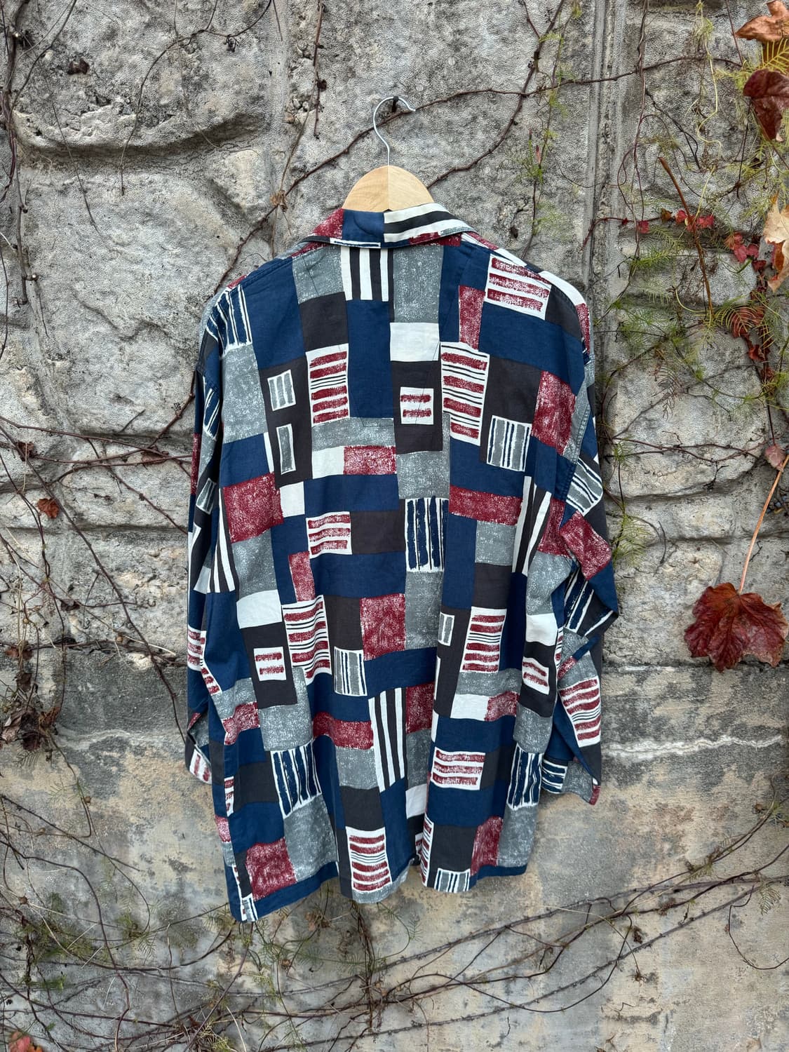 일본 빈티지 오픈 카라 에스닉 패턴 셔츠 L 상품이미지2