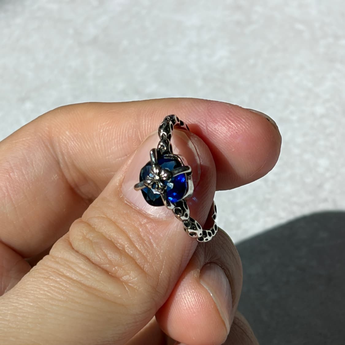 Oribell 크롬 크로스 블루 스톤 925실버 오픈링 슬림 반지 상품이미지4