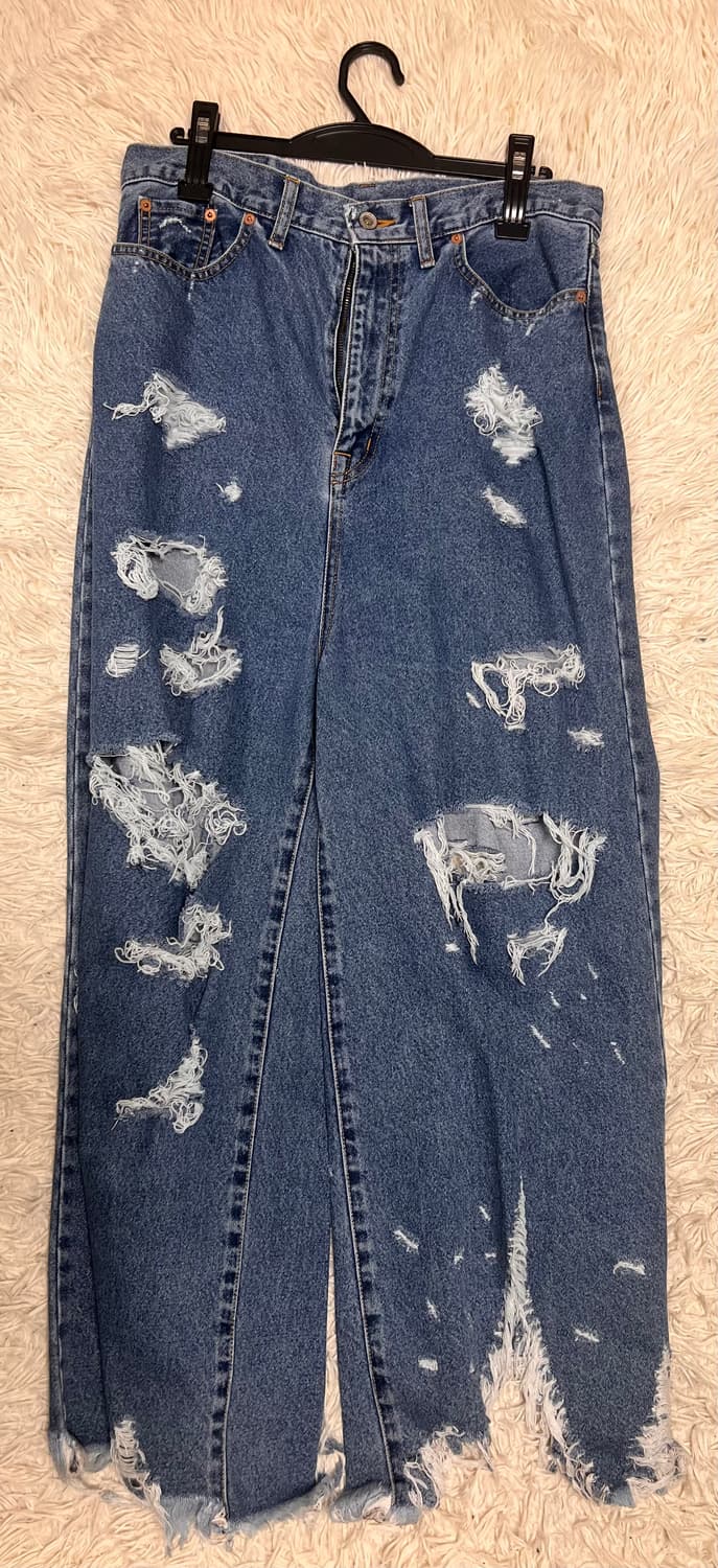 (급처)23ss 더블렛 디스트로이드 와이드 레그진 M 상품이미지4