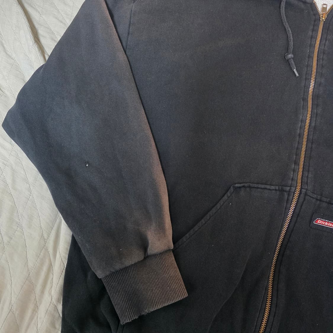 [OS] 빈티지 디키즈 더블페이스 써멀 후드집업 트래쉬드 페이드 블랙 상품이미지3