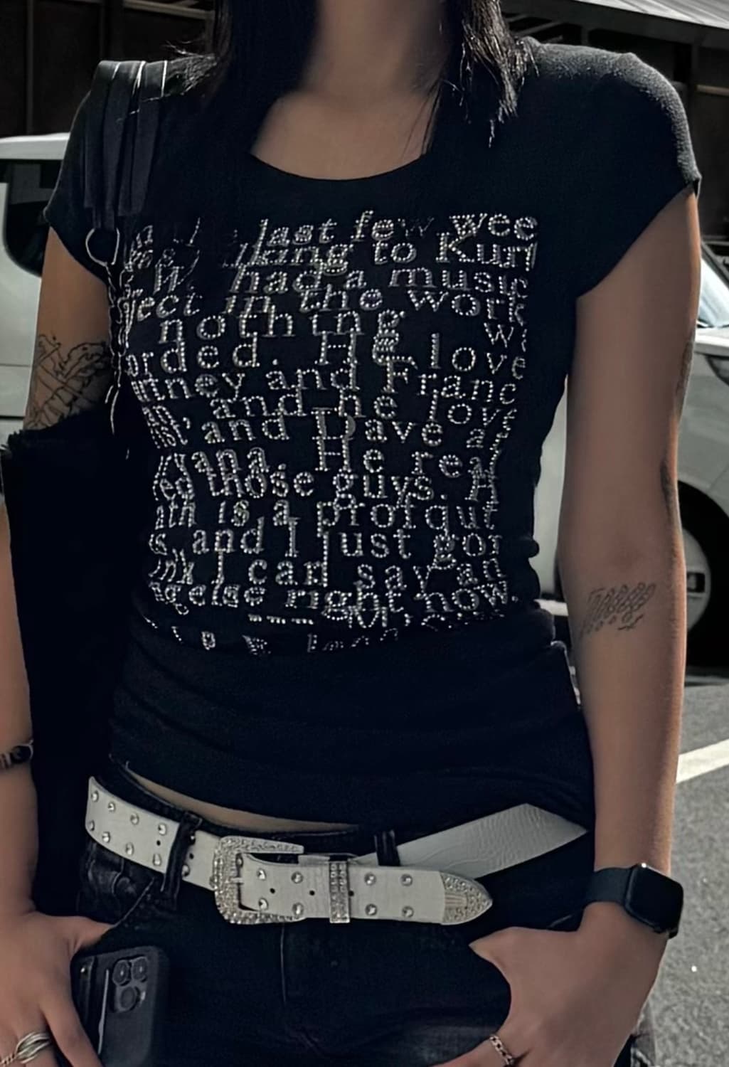 갸루 펑크 큐빅 쫄티 슬림핏 상품이미지3