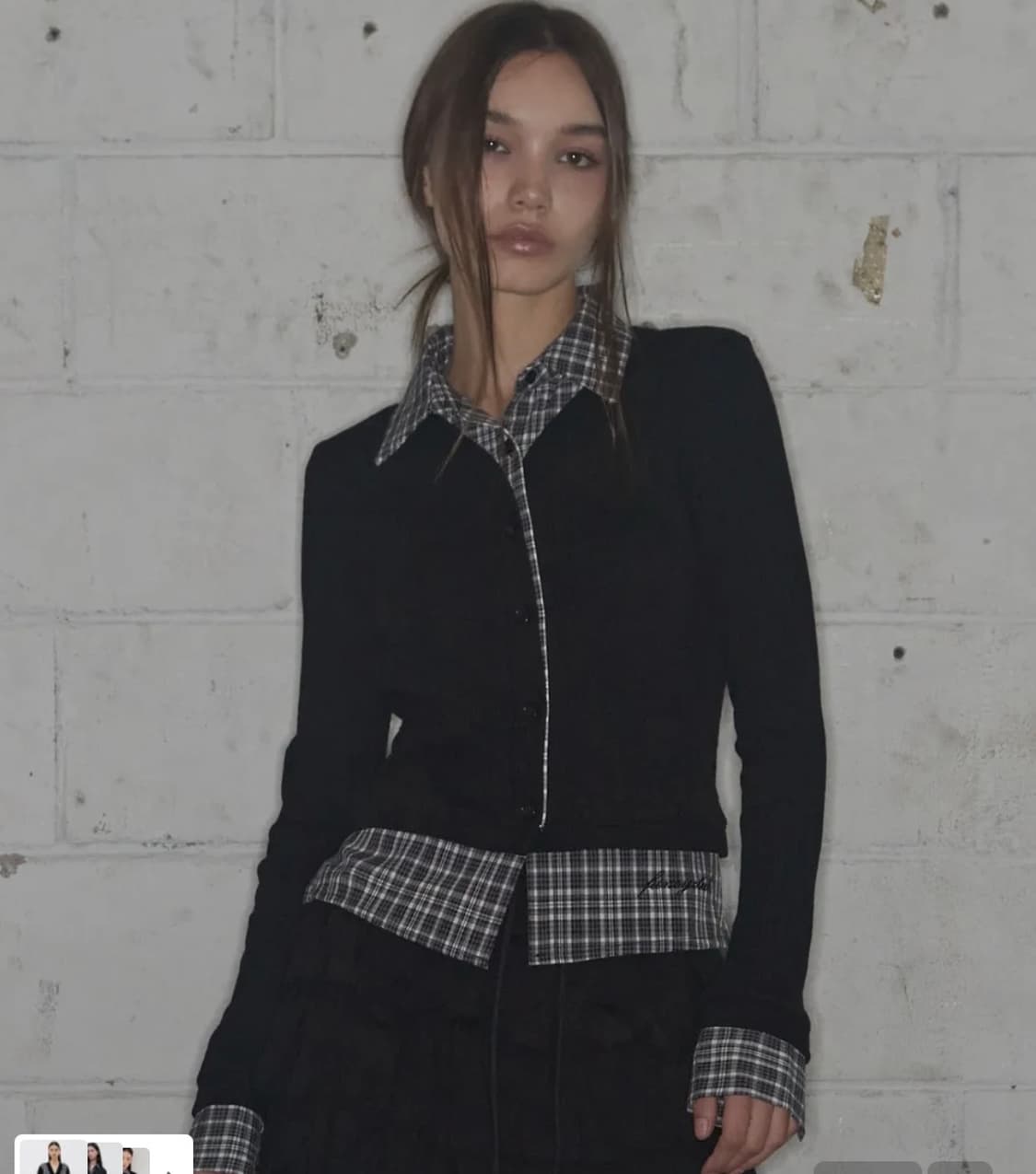 체크 셔츠 레이어드 가디건 (BLACK) 상품이미지1