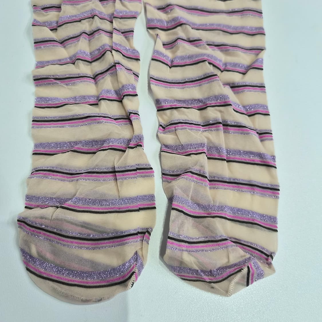 베이지퍼플 반짝이 스트라이프 시스루 팬티스타킹 상품이미지5