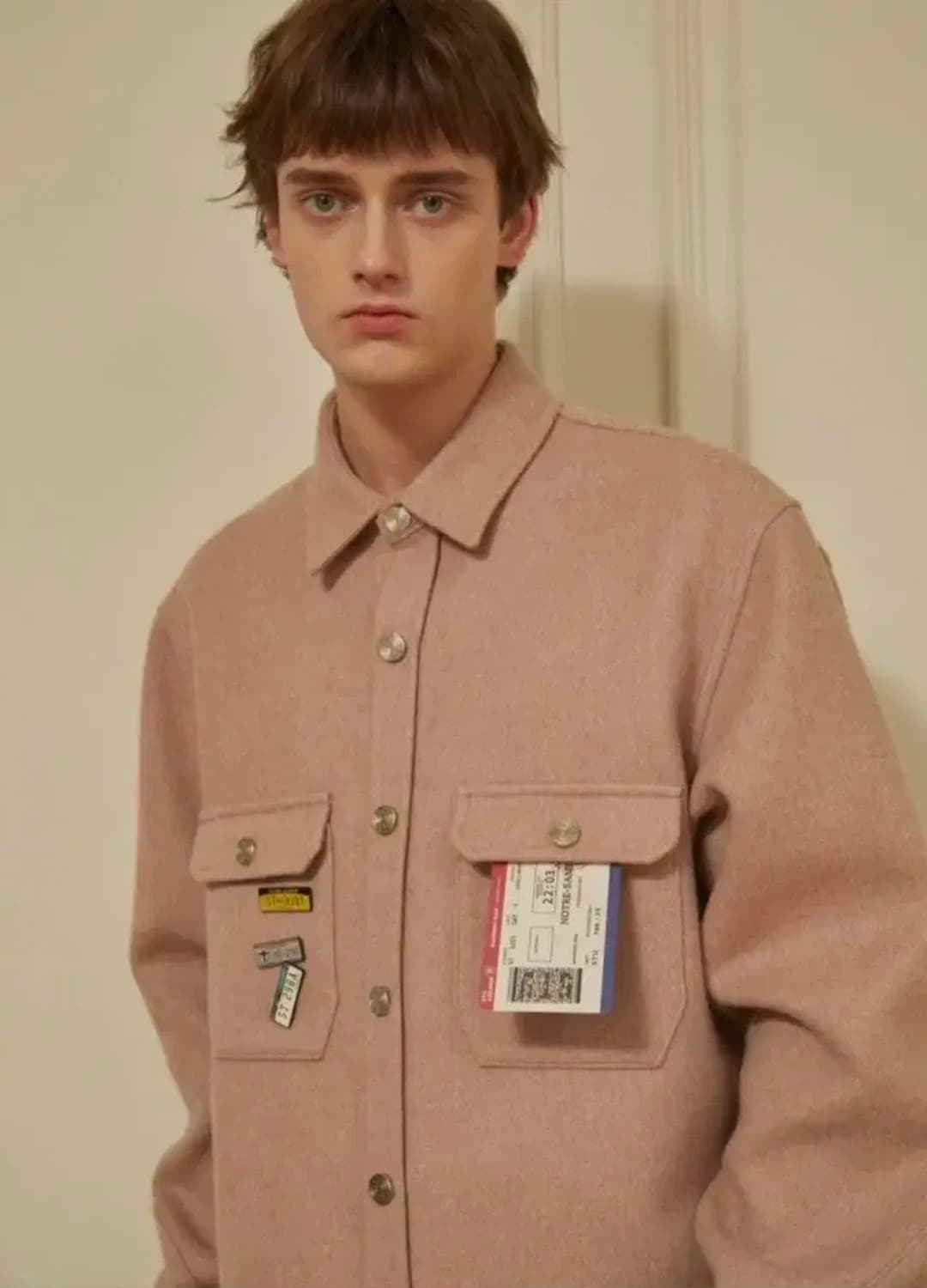 [M] STU 오버핏 핑크 셔츠 자켓 니트 상품이미지1