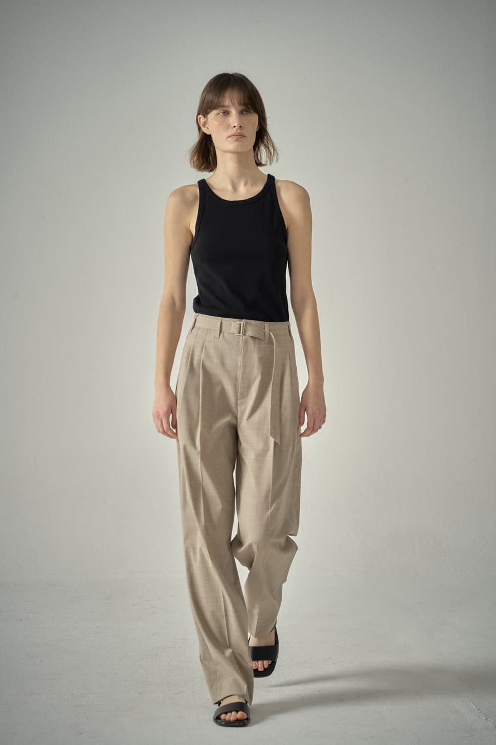 [XS] 파사드패턴 썸머울 벨티드 팬츠 차콜 상품이미지5