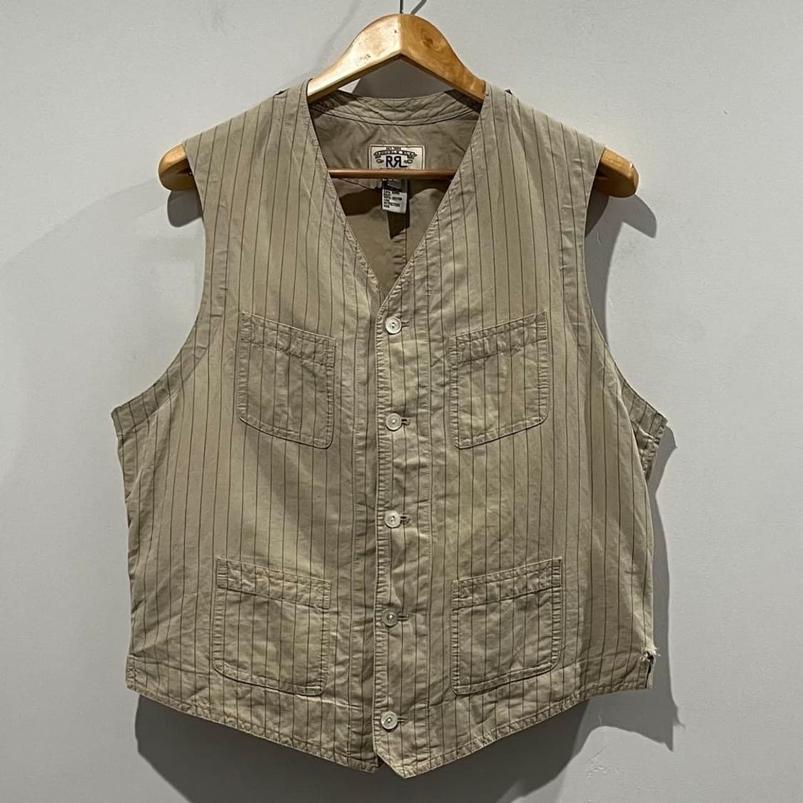  RRL 빈티지 핀스트라이프 코튼 워크 베스트 샌드 베이지 상품이미지1