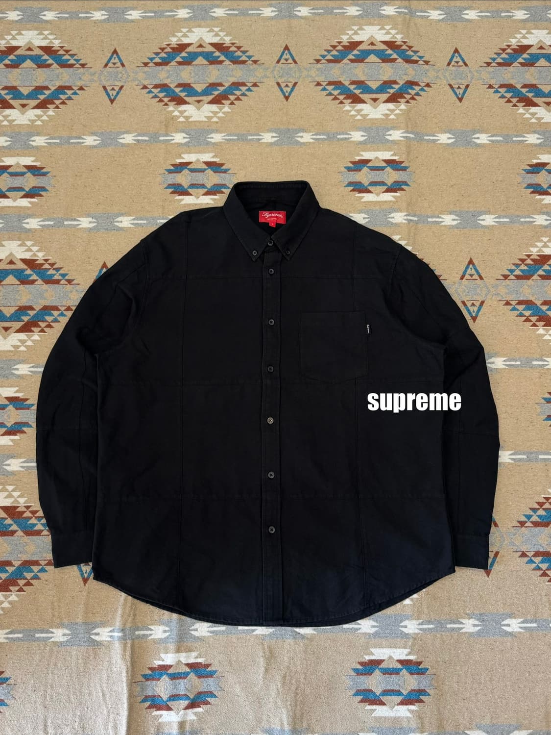 [L] 슈프림 패치워크 옥스포드 셔츠 블랙  상품이미지1
