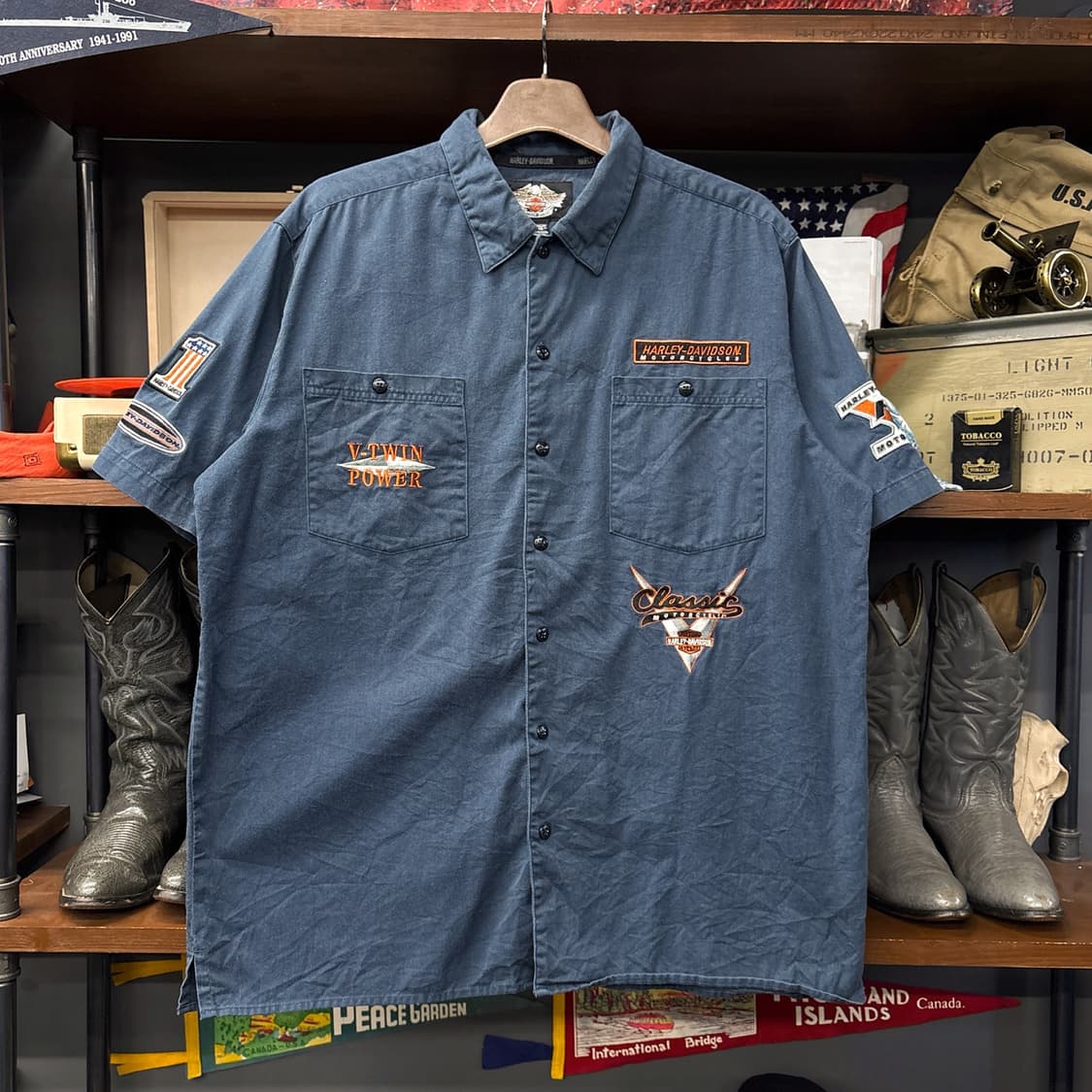 00s 할리데이비슨 코튼트윌 시그니처 패치아트 워크셔츠 N1251 상품이미지1