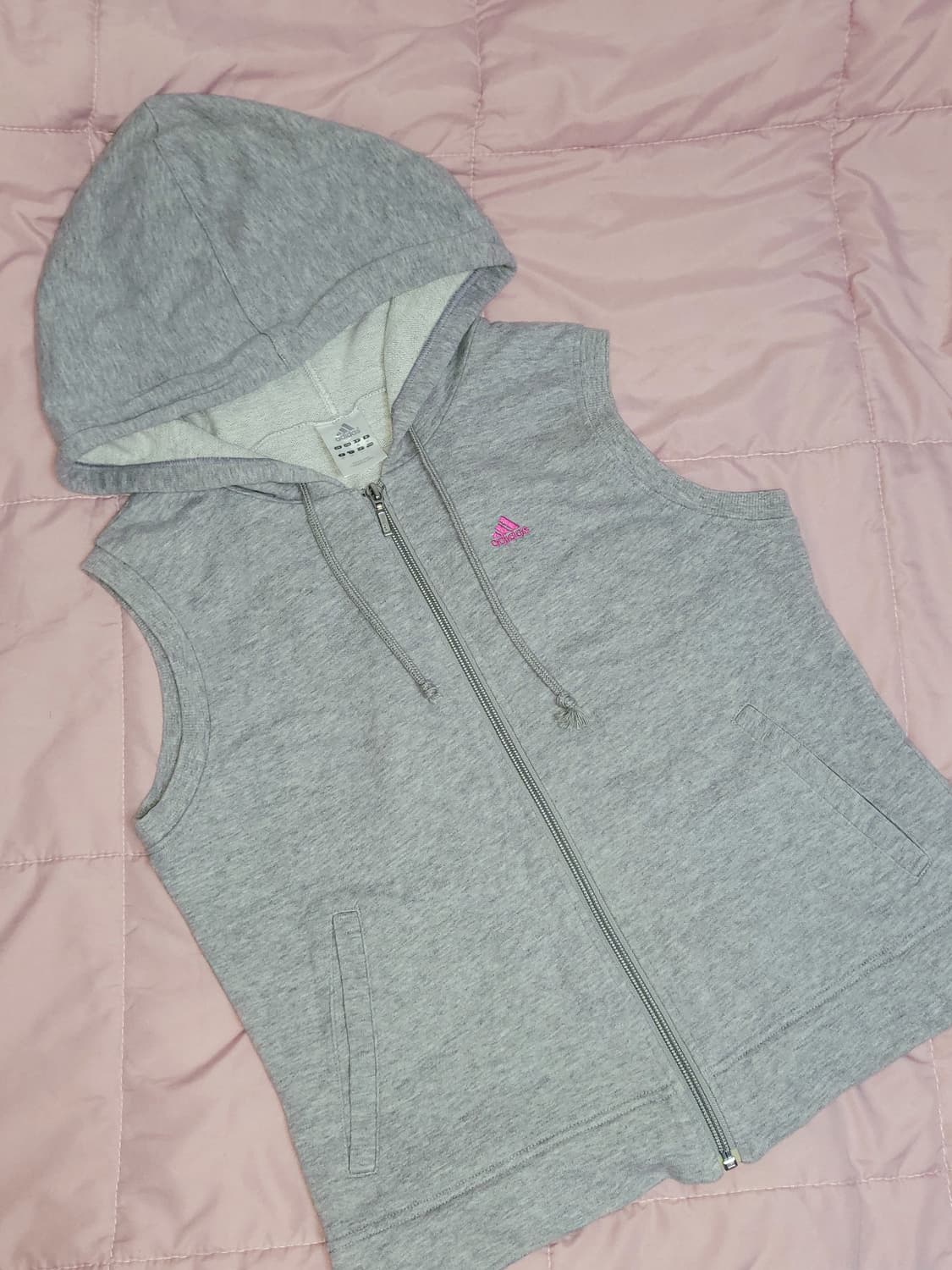 아디다스 핑크 로고 후드 조끼 상품이미지1