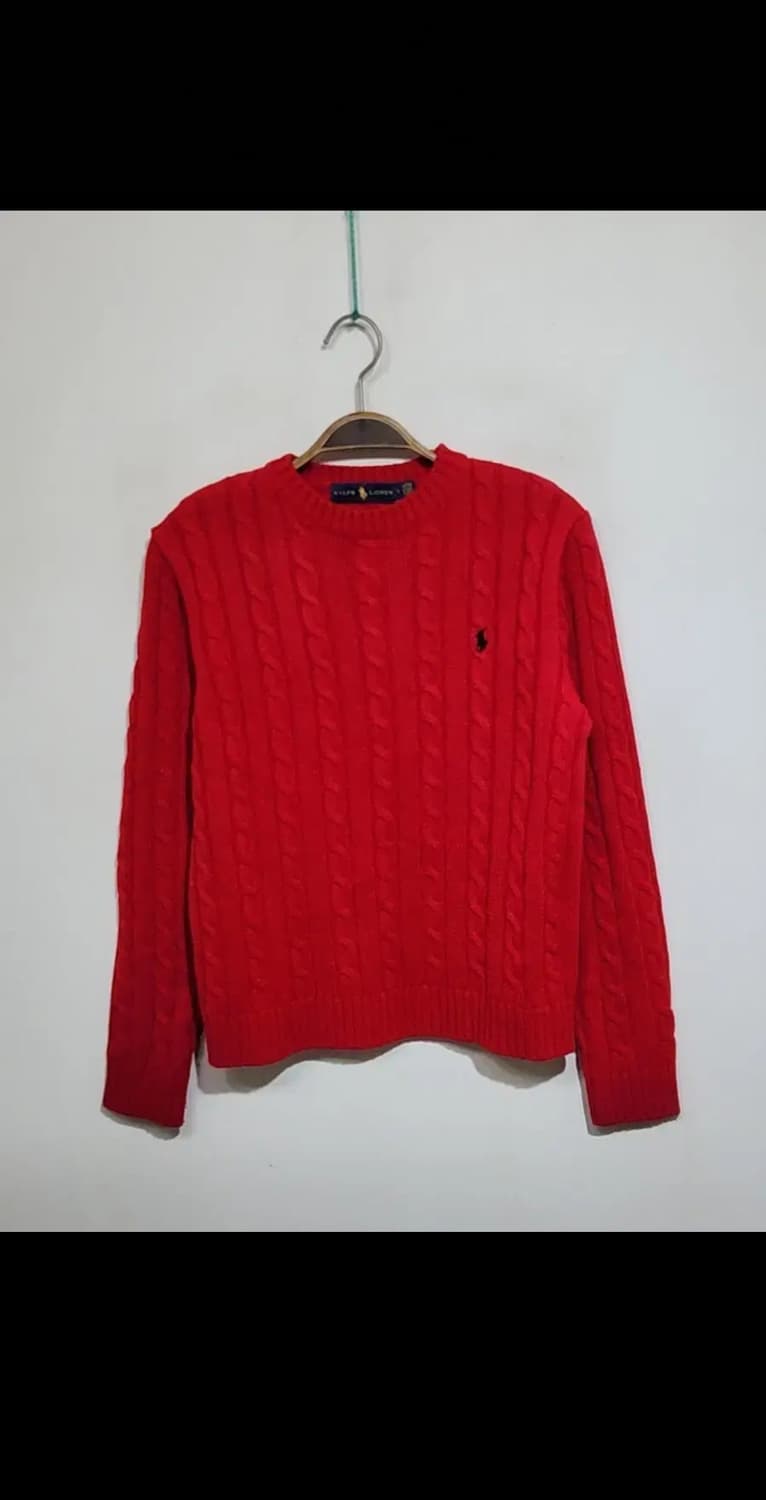 (M) 랄프로렌 폴로 케이블 니트 빨강 꽈배기 스웨터 라운드  상품이미지1