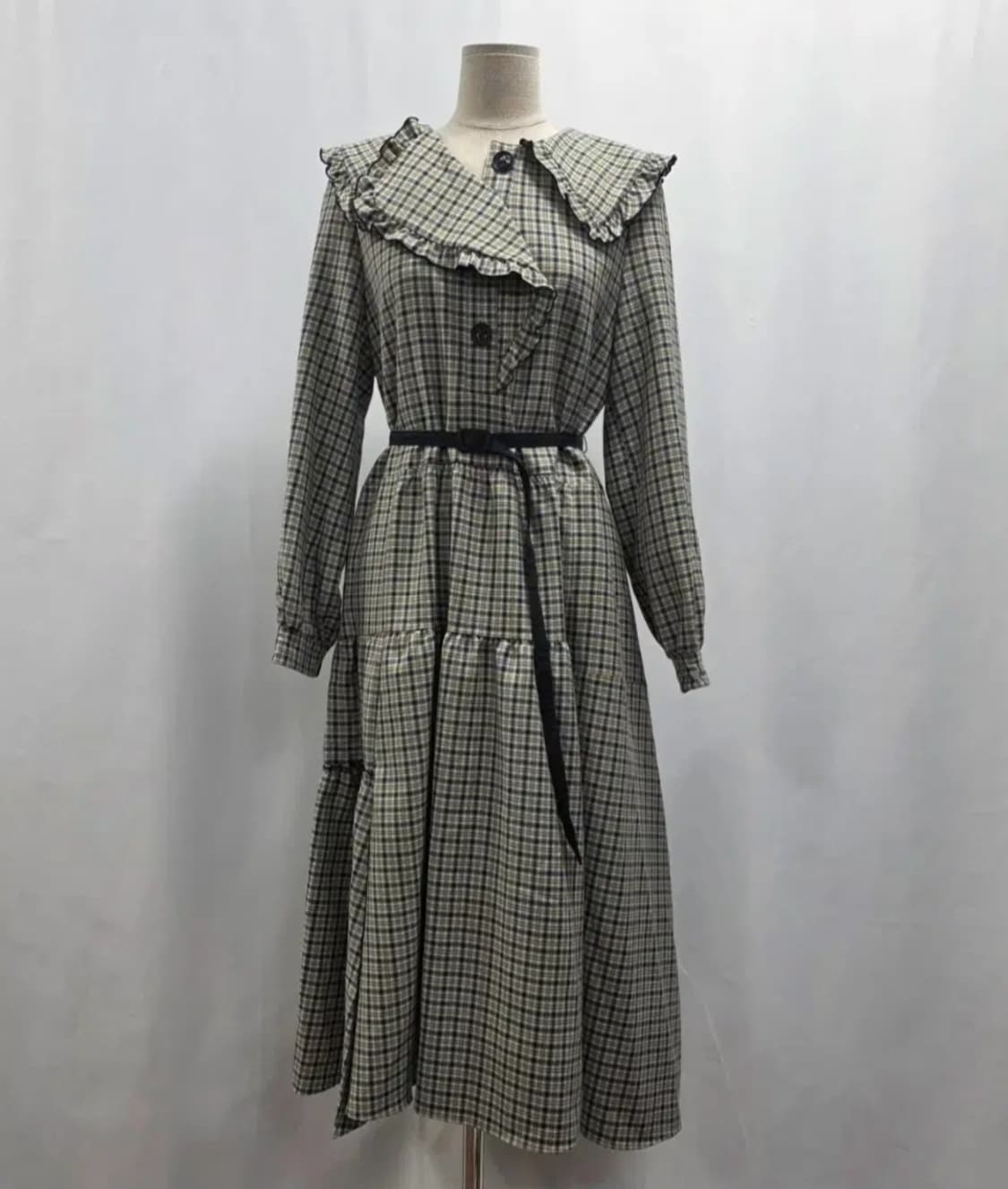 급처상태좋음!레니본 세일러카라 벨트 체크 롱원피스 럭키슈에뜨st 상품이미지4