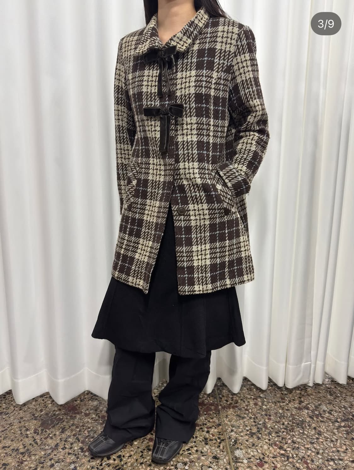 check ribbon wool coat 상품이미지3