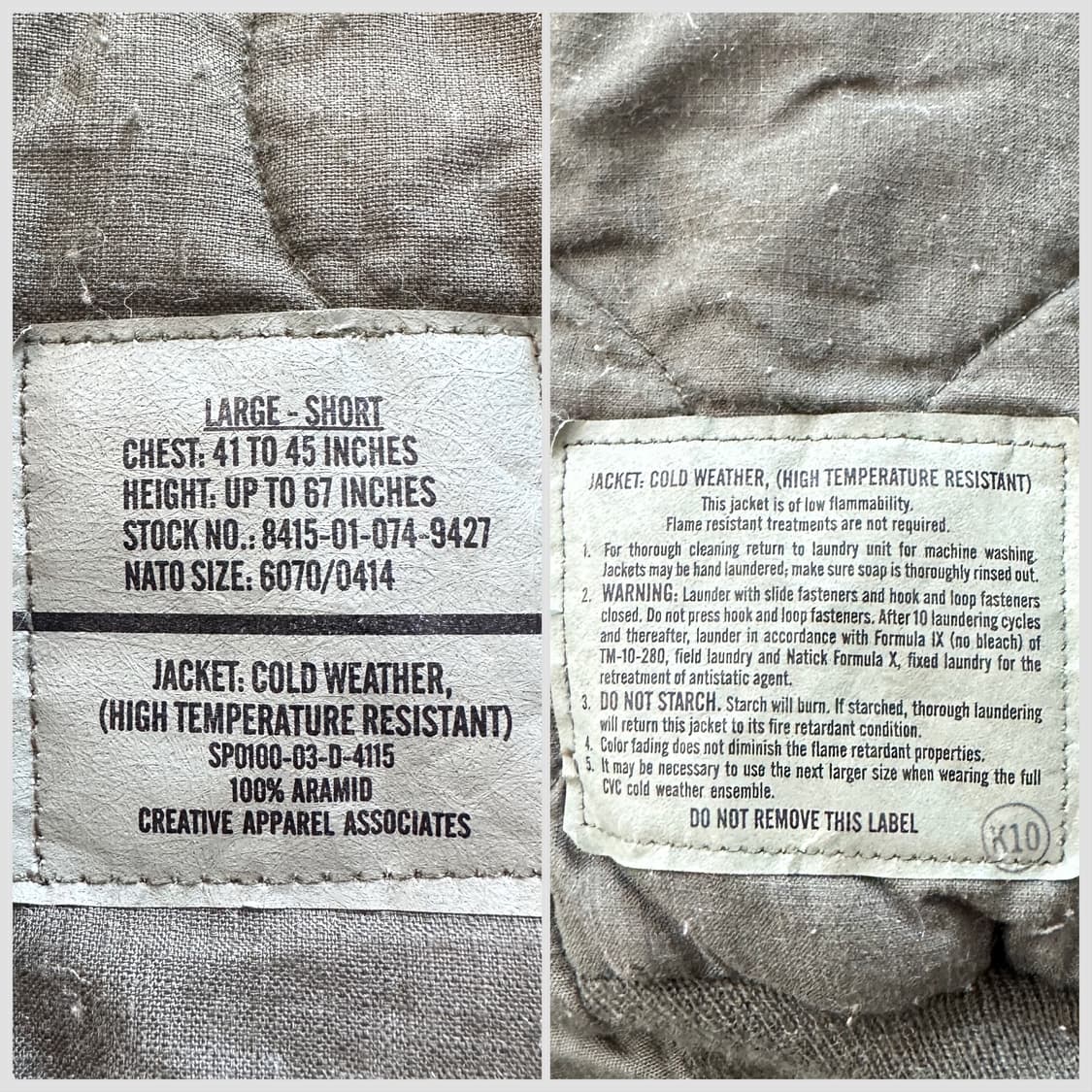 미군 CVC 오리지널 아라미드 탱커자켓 L-S  상품이미지5