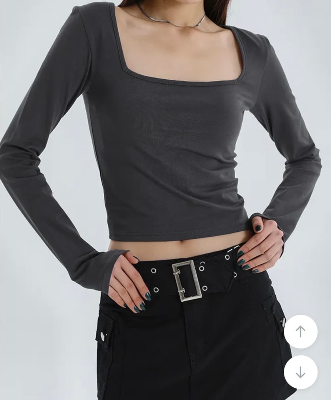 여성 블랙업 레빌리 스퀘어넥 긴팔 크롭 티셔츠 F 그레이 상품이미지2