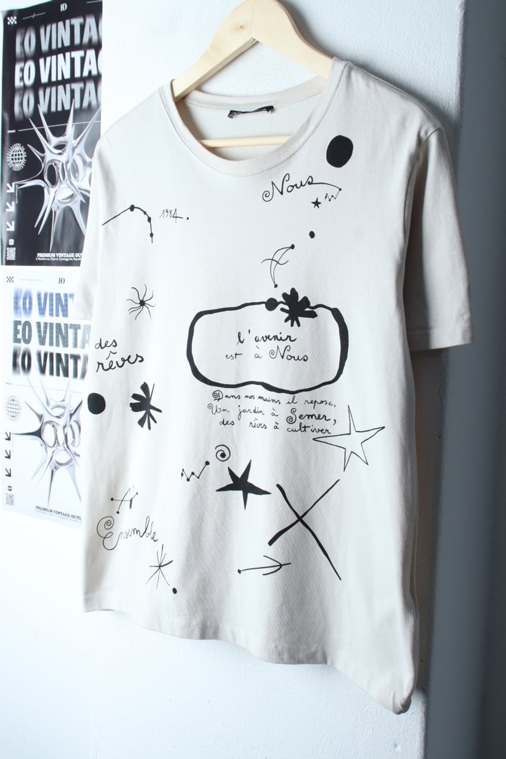 W(L-XL) 자라 반팔 티셔츠 레터링 아이보리 올드스쿨-7BB5 상품이미지1