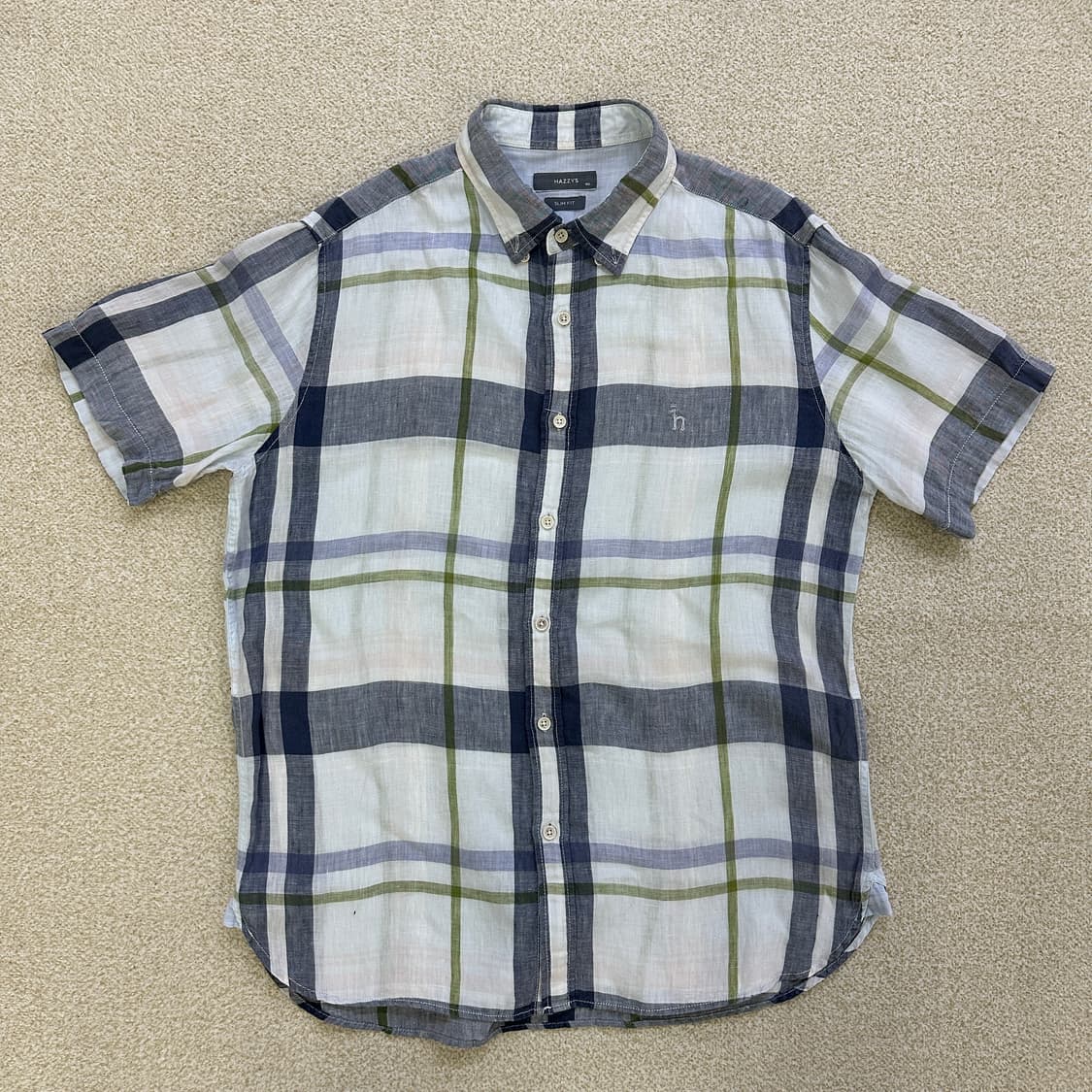 105 헤지스 린넨 체크 반팔셔츠 0317D 상품이미지1