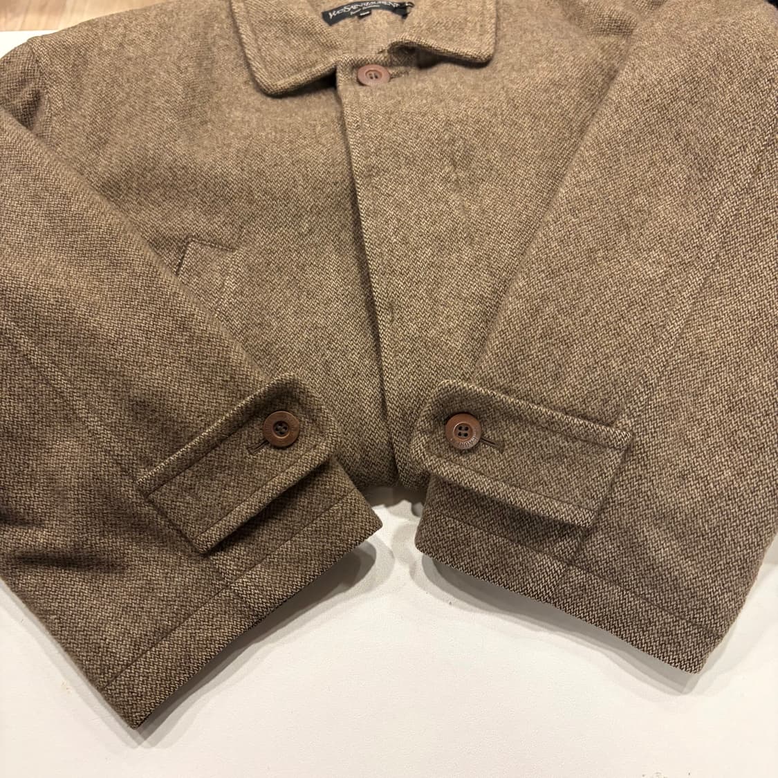 [100] 입생로랑 뿌르 옴므 브라운 베이지 헤링본 울 코트 B656 상품이미지7