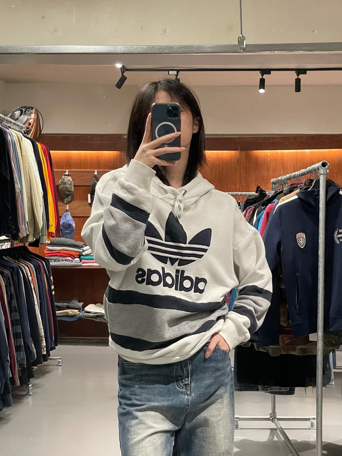 아디다스 트레포일 불꽃 와플 후드 티셔츠   상품이미지2