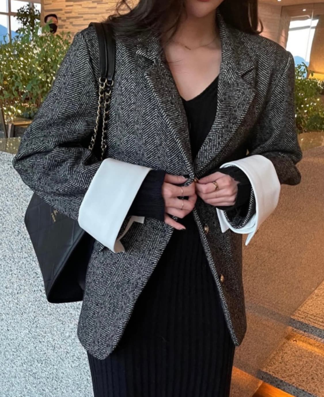 러브미우 포텐 커프스 자켓 시에 오르 헤링본 코트 상품이미지6