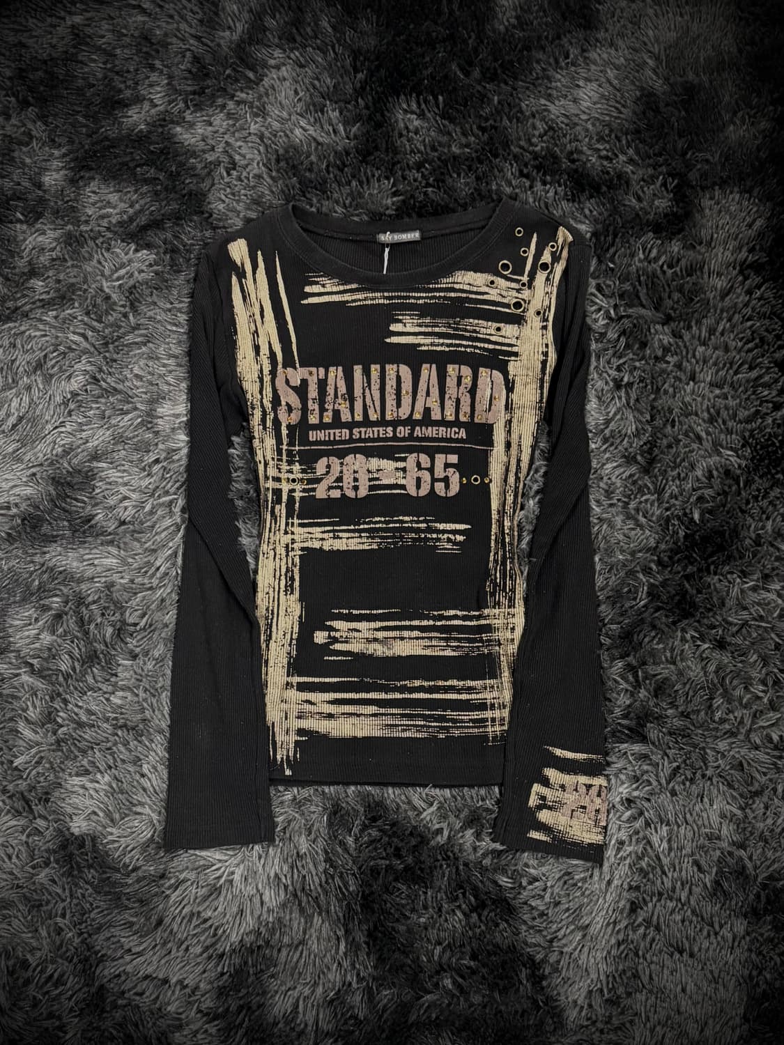 Sky Bomber 골드 그래픽 골지 롱슬리브 상품이미지1