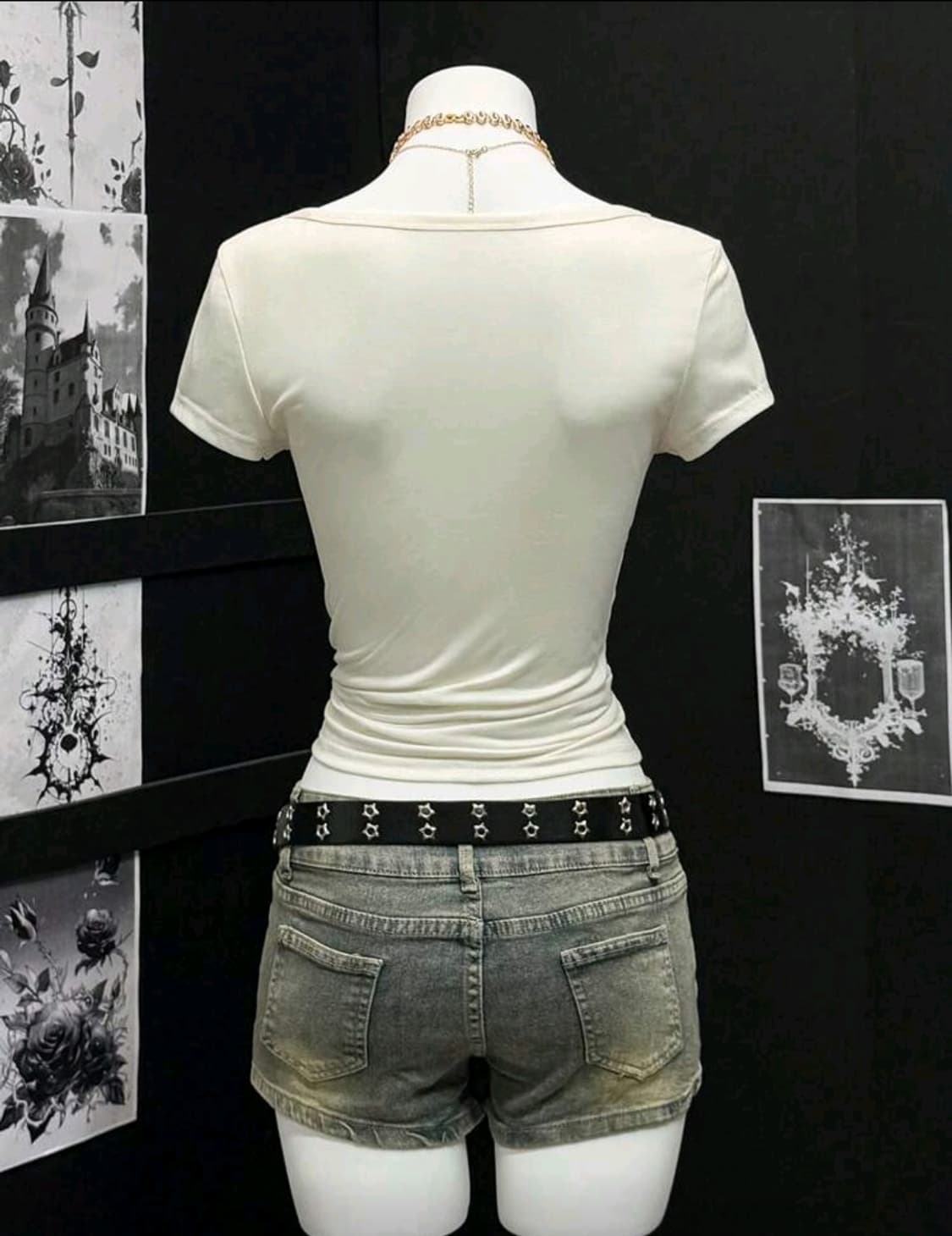 빈티지 펑크 하라주쿠 y2k 브이넥 버클 반팔 상품이미지2