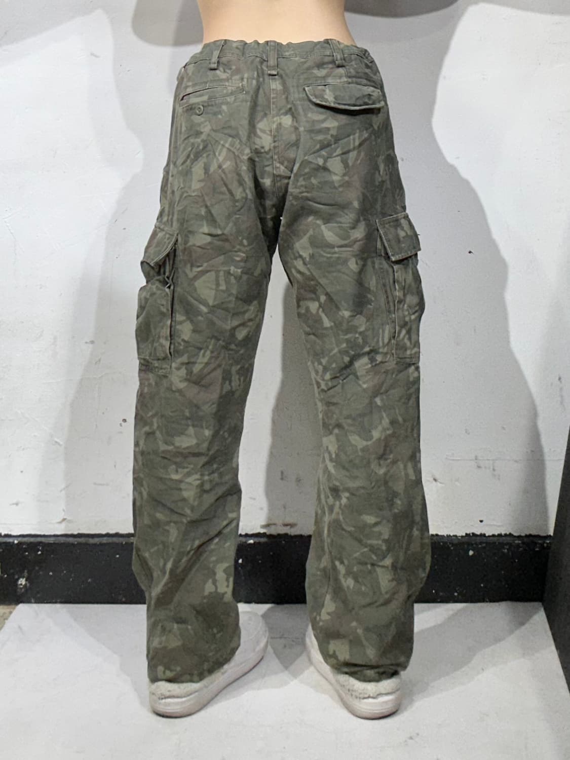일본 빈티지 카키 밀리터리 카모 카고 팬츠 와이드 팬츠 M 상품이미지3