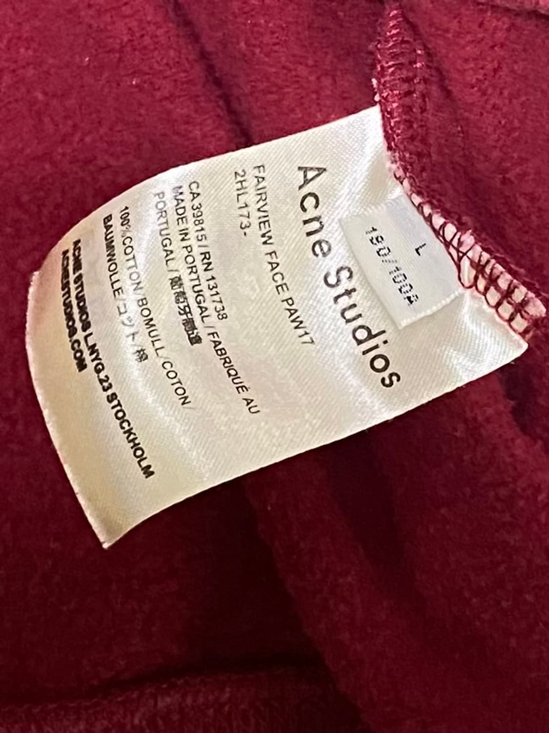 아크네 스튜디오 맨투맨 버건디 100 사이즈 상품이미지4