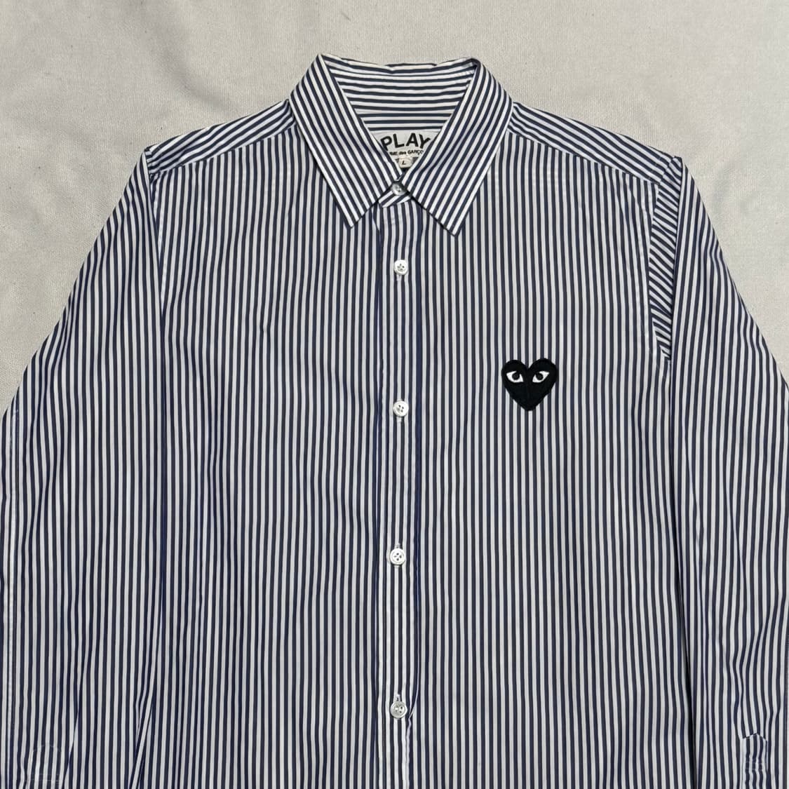 L 꼼데가르송 여성용 블루 스트라이프 셔츠 상품이미지1