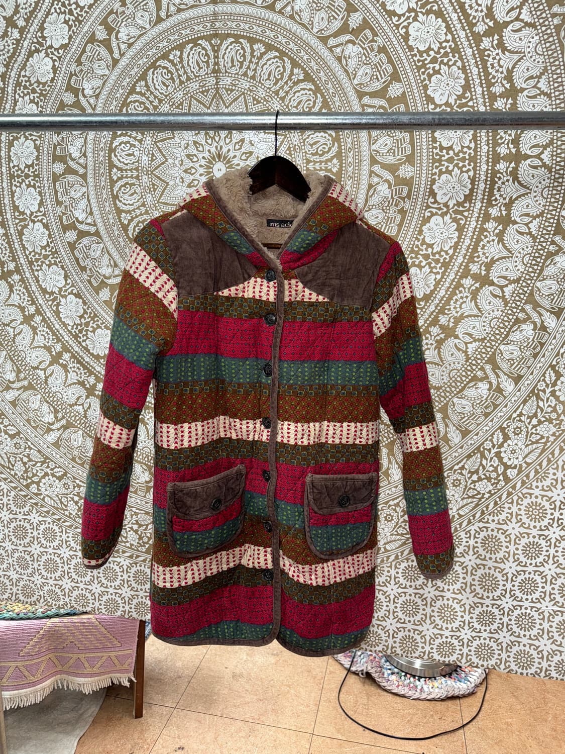 빈티지 패턴 양털 기모 엘보패치 롱 점퍼  상품이미지3