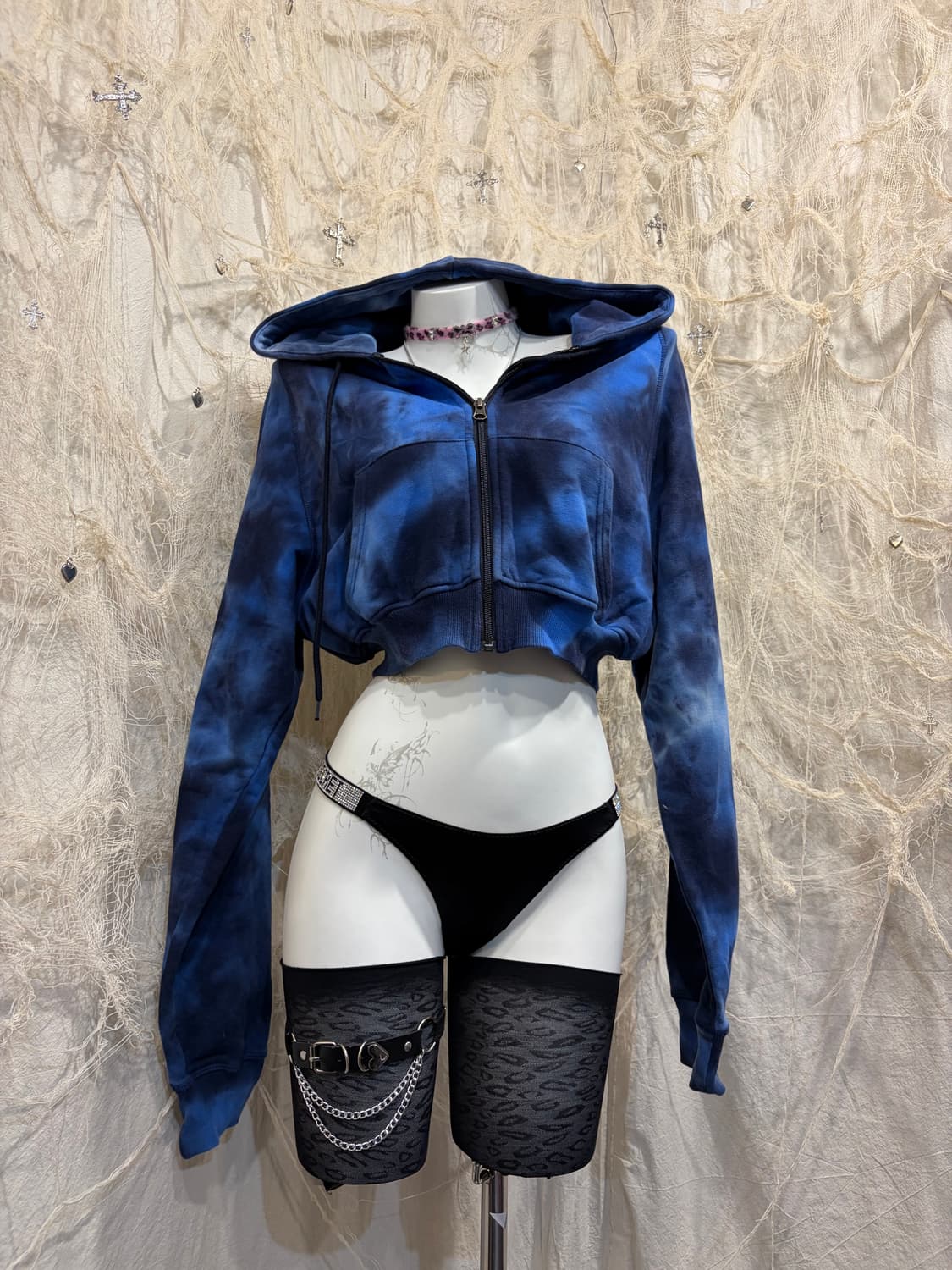 Japanese tie-dye crop hoodie zip-up 상품이미지5