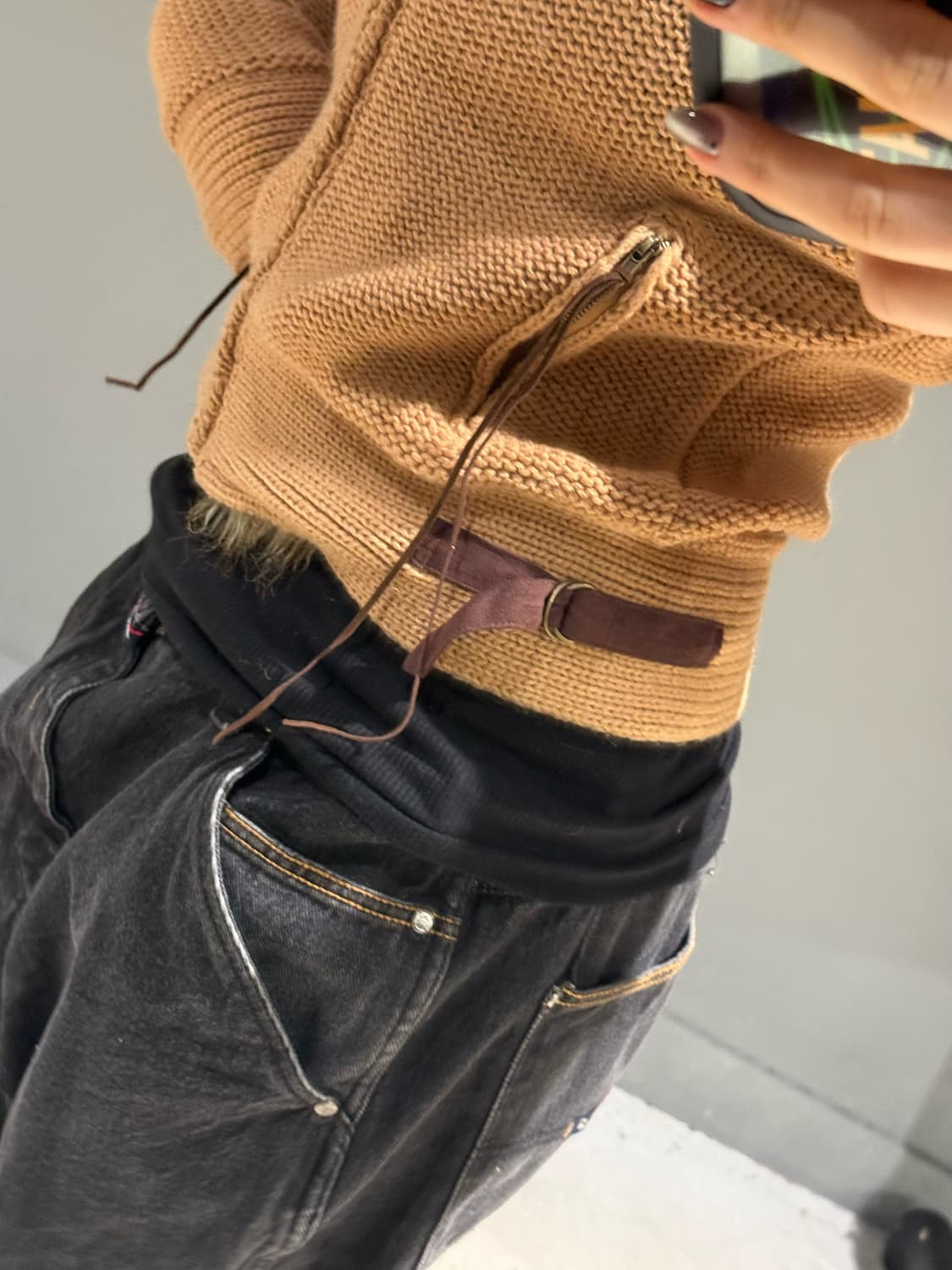 fur trimming point knit hood zip-up  상품이미지5