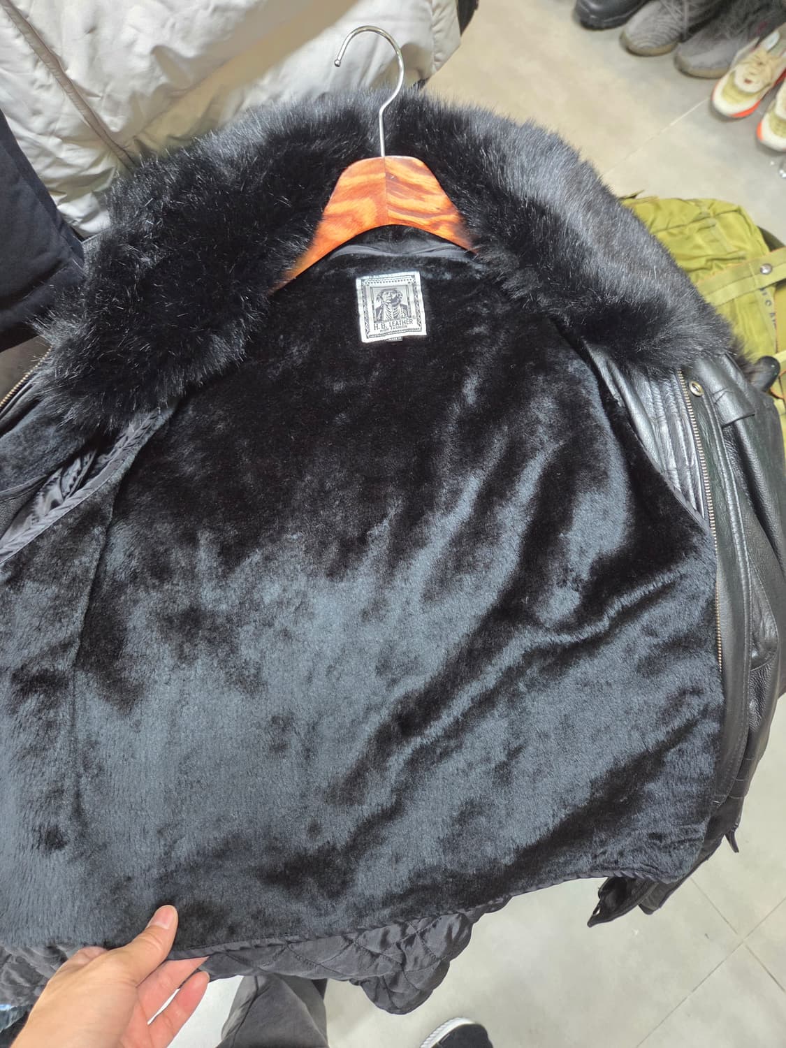 H.b.leather 퍼 소가죽 코트 후드자켓 m 상품이미지4