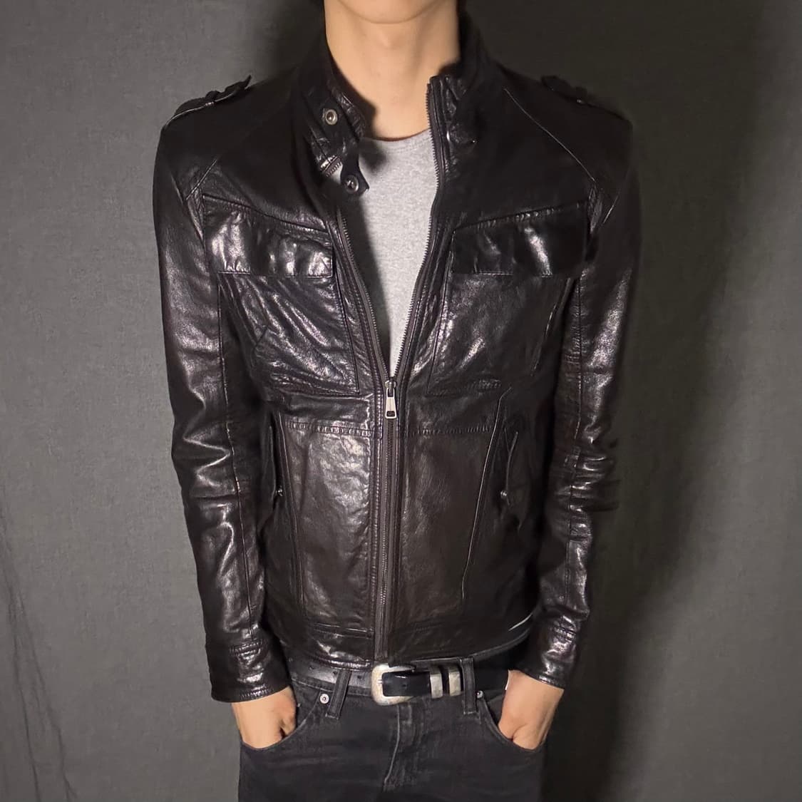 goat skin pocket leather jacket 상품이미지2