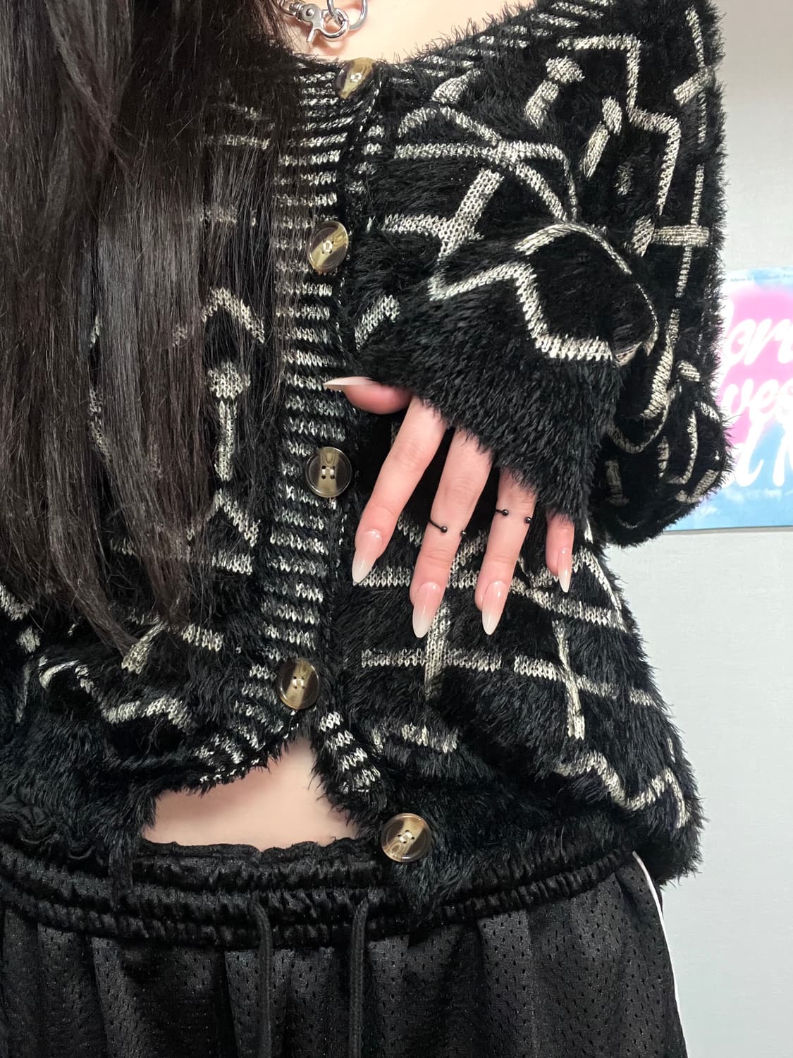 고딕 락 펑크 십자가 퍼 블랙 가디건 상품이미지7