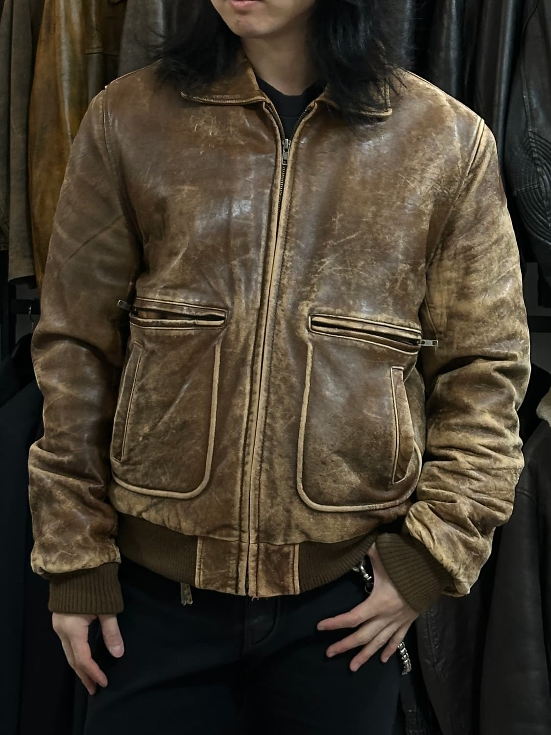90's 디스 레더 봄버 자켓 빈티지 봄버 가죽 자켓 상품이미지10