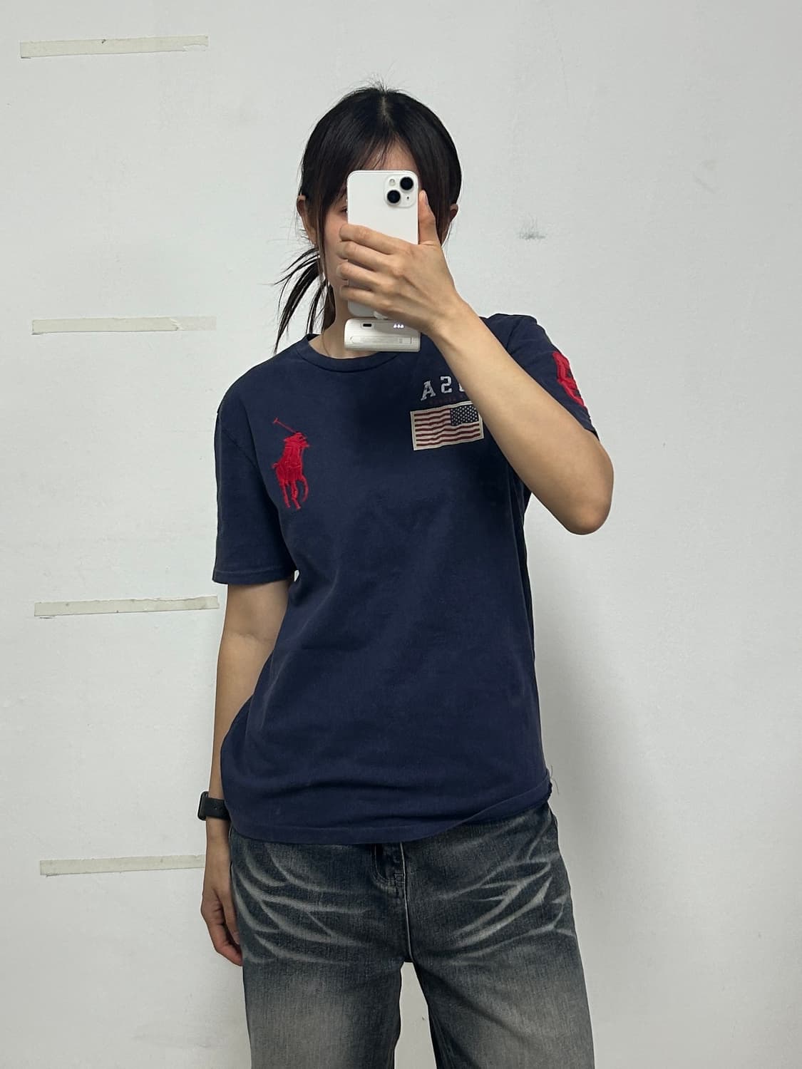 폴로 랄프로렌 빅포니 성조기 패치 반팔 티셔츠 네이비 상품이미지1