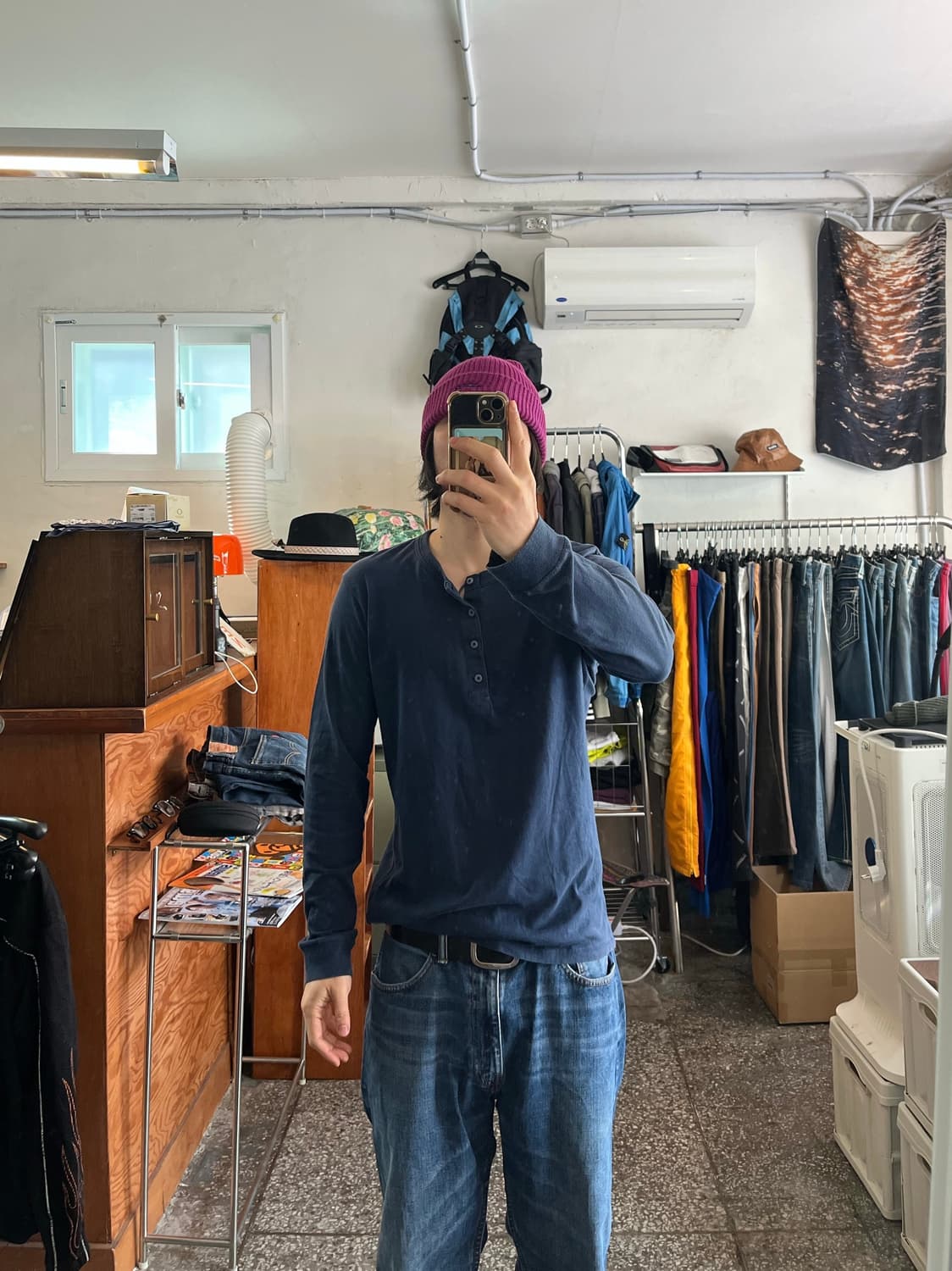 비즈빔 visvim 네이비 헨리넥 긴팔티셔츠 상품이미지1