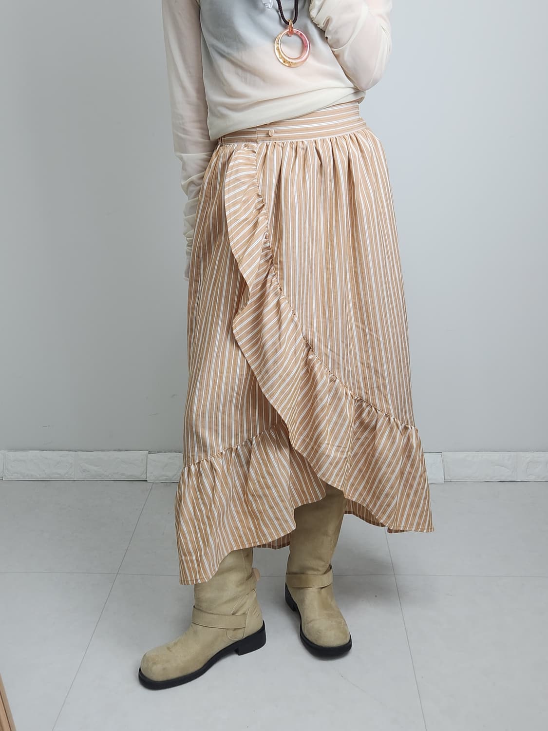 러플 스트라이프 롱 스커트 상품이미지2
